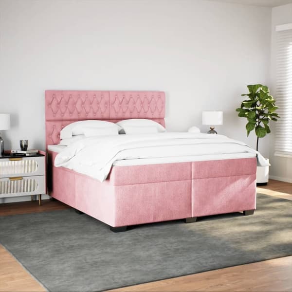 vidaXL kontinentalseng med madras 200x200 cm fløjl lyserød