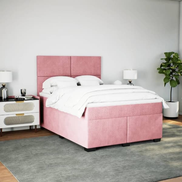 vidaXL Seng med madrass boksfjær rosa 140x190 cm fløyel