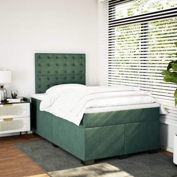 vidaXL Ramsäng med madrass mörkgrön 120x190 cm sammet