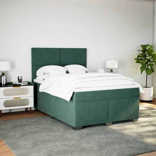 vidaXL kontinentalseng med madras 140x190 cm fløjl mørkegrøn