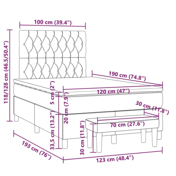 vidaXL kontinentalseng med madras 120x190 cm stof gråbrun