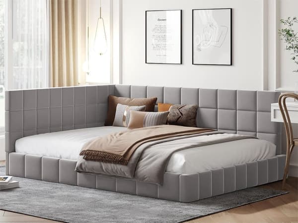 Polstret Seng Sovesofa 140*200 Multifunktionel seng med lamelramme lavet af hudvenligt fløjlsstof