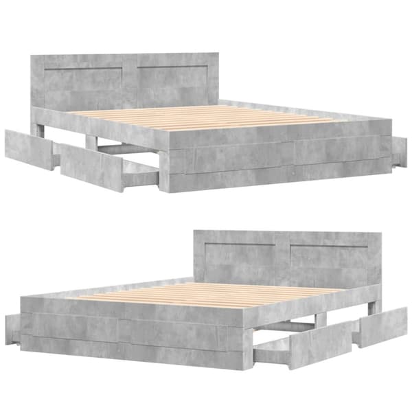 vidaXL Sengeramme med hodegavl betonggrå 150x200 cm konstruert tre