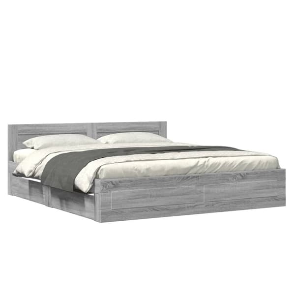 vidaXL Sengeramme med hodegavl grå sonoma 200x200 cm konstruert tre
