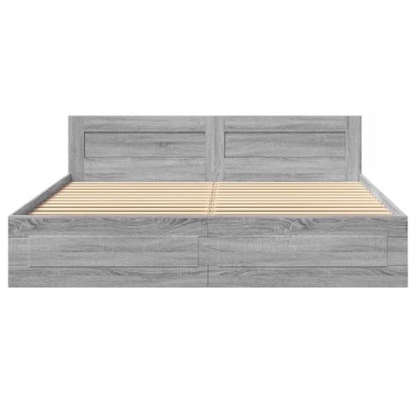 vidaXL Sengeramme med hodegavl grå sonoma 200x200 cm konstruert tre