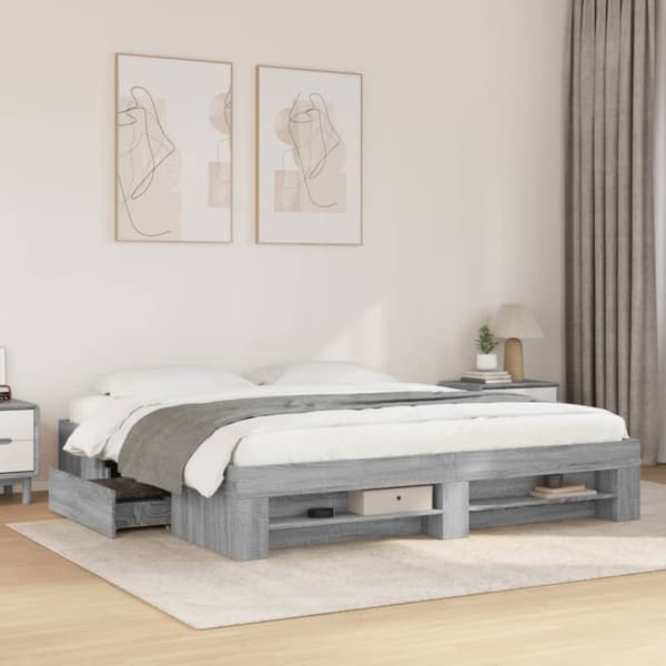 vidaXL sengestel 200x200 cm konstrueret træ grå sonoma-eg