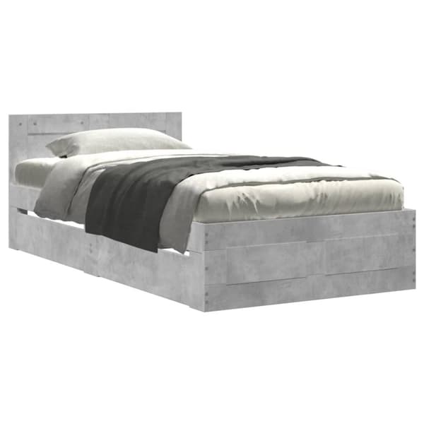 vidaXL Sengeramme med hodegavl betonggrå 90x190 cm konstruert tre