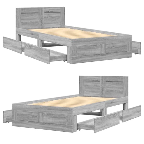 vidaXL Sengeramme med hodegavl betonggrå 90x190 cm konstruert tre
