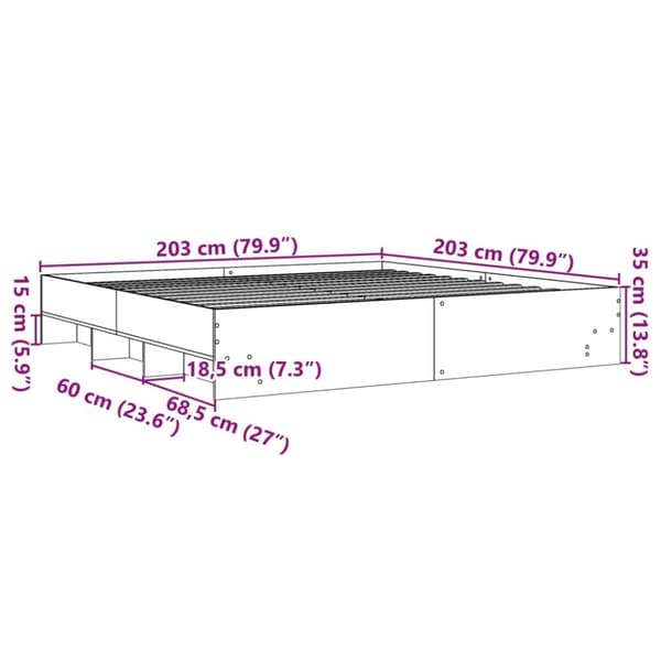 vidaXL sengeramme 200x200 cm konstrueret træ brun eg