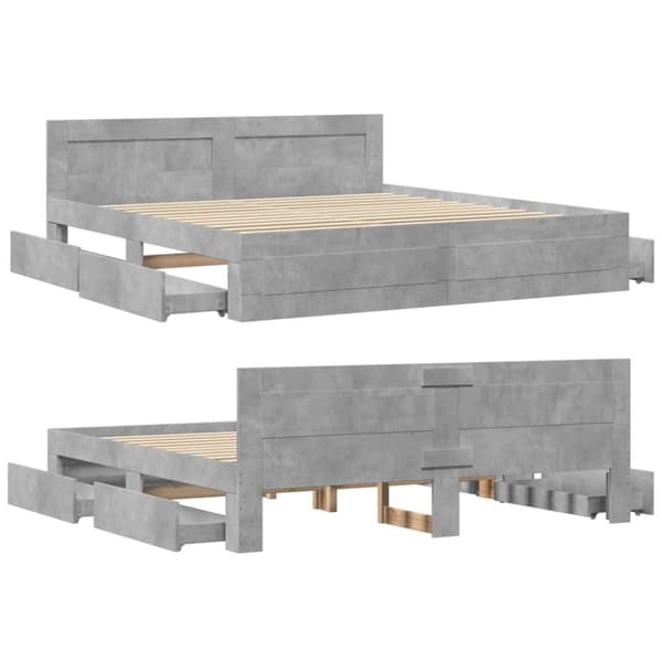 vidaXL Sengeramme med hodegavl betonggrå 200x200 cm konstruert tre