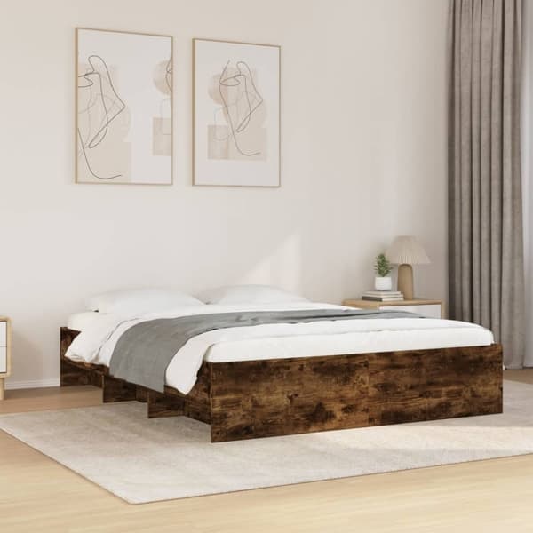 vidaXL sengestel 150x200 cm konstrueret træ røget eg