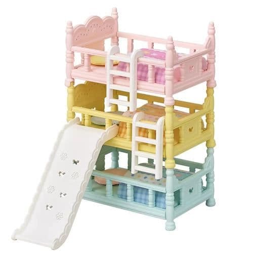 Sylvanian Families Våningssängar - Rosa - 5741 - Avtagbara kuddar, täcken, rutschkana och stegar