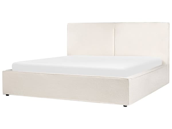 Seng Off White Boucle 180 x 200 cm Moderne To Mands Seng med Opbevaring Blød Sengegavl Dobbeltseng Sengeramme Retro Design