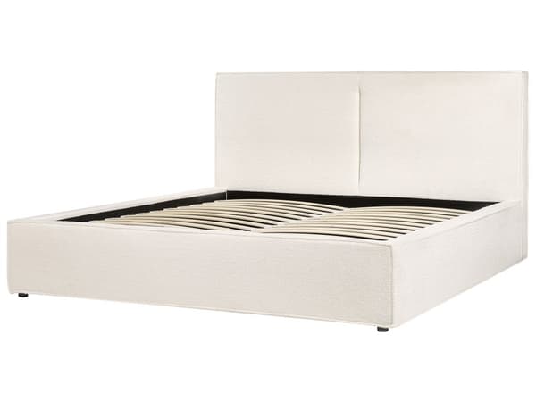 Seng Off White Boucle 180 x 200 cm Moderne To Mands Seng med Opbevaring Blød Sengegavl Dobbeltseng Sengeramme Retro Design