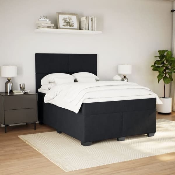 vidaXL Seng med madrass boksfjær svart 140x190 cm fløyel