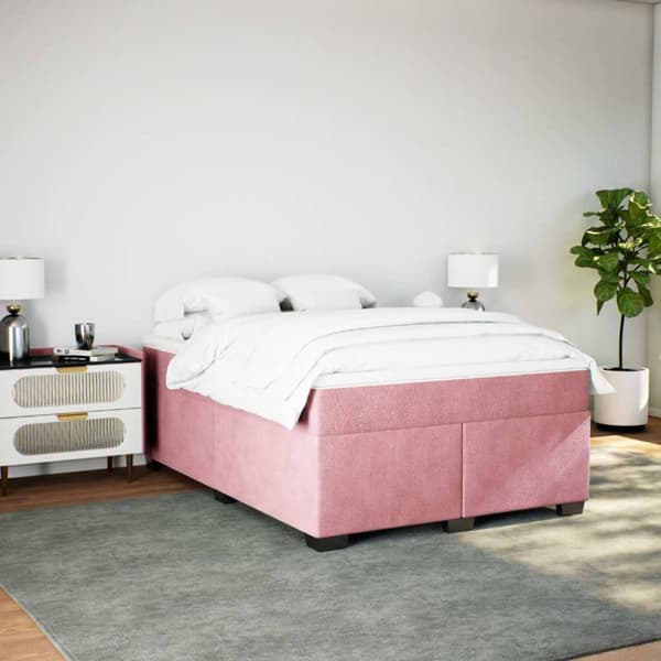 vidaXL Seng med madrass boksfjær rosa 140x200 cm fløyel