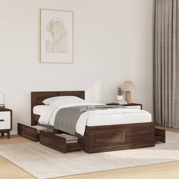 vidaXL Sengeramme med hodegavl brun eik 75x190 cm konstruert tre