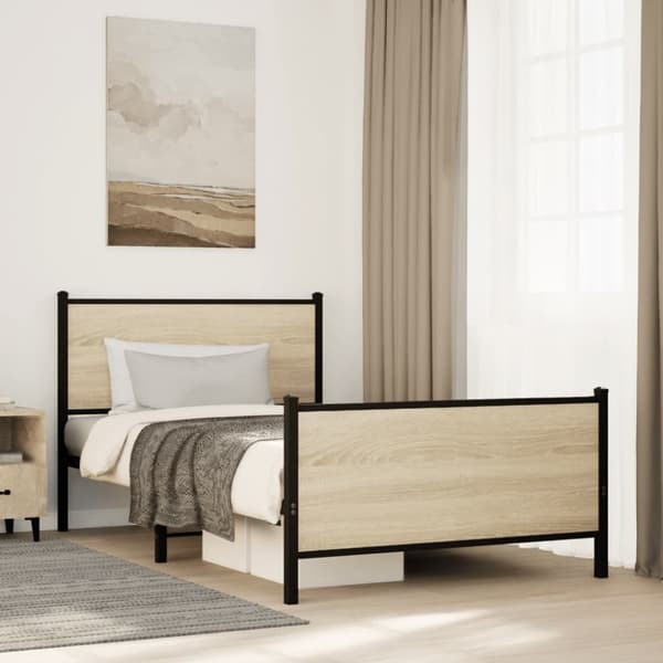 vidaXL Sengeramme i metall uten madrass sonoma eik 107x203 cm