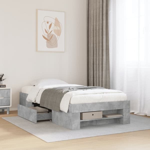 vidaXL Sängynrunko betoninharmaa 90x190 cm tekninen puu