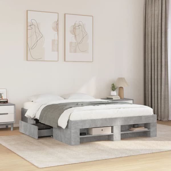vidaXL Sängynrunko betoninharmaa 135x190 cm tekninen puu