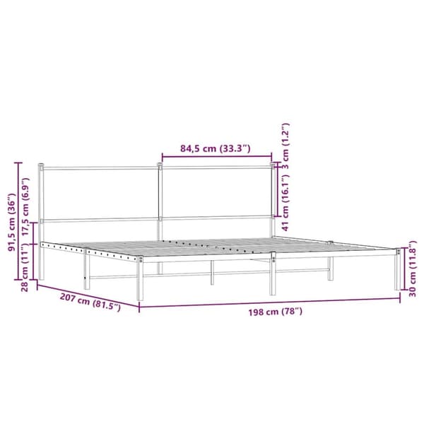 vidaXL Sengeramme i metall uten madrass brun eik 193x203 cm