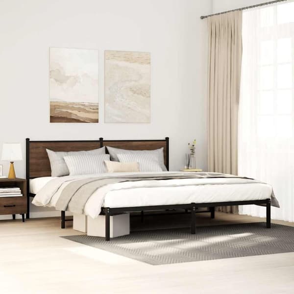 vidaXL Sengeramme i metall uten madrass brun eik 193x203 cm