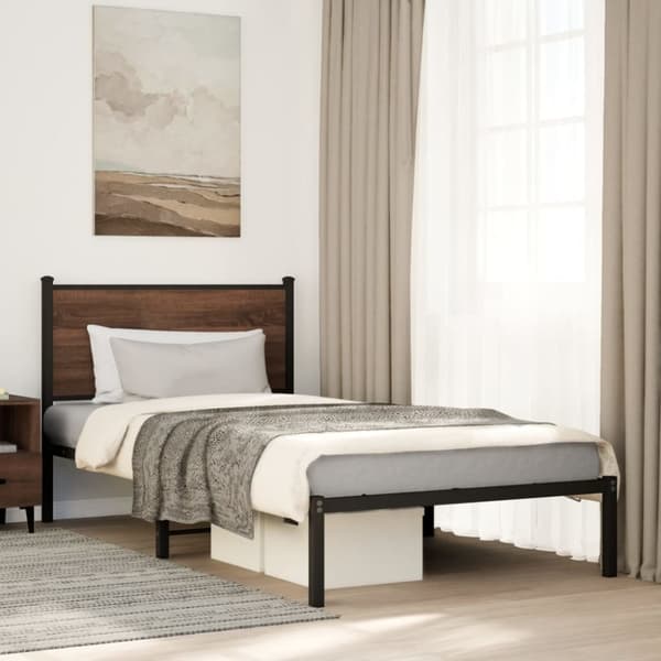 vidaXL Metallinen sängynrunko ilman patjaa ruskea tammi 107x203 cm