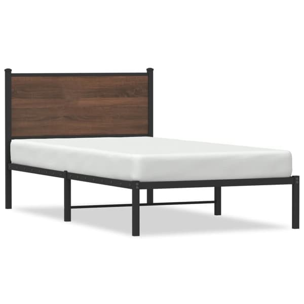vidaXL Metallinen sängynrunko ilman patjaa ruskea tammi 107x203 cm