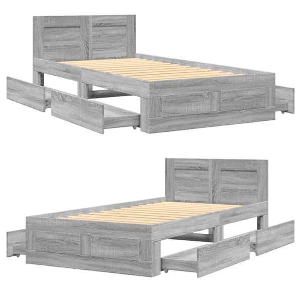 vidaXL Sängynrunko päädyllä harmaa Sonoma 75x190 cm tekninen puu