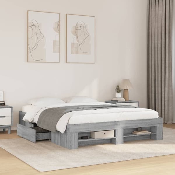 vidaXL Sengeramme grå sonoma 150x200 cm konstruert tre