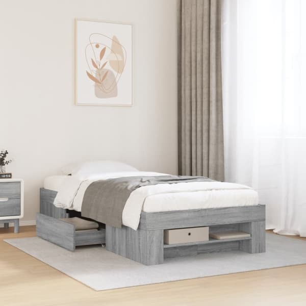 vidaXL Sängynrunko harmaa Sonoma 90x190 cm tekninen puu