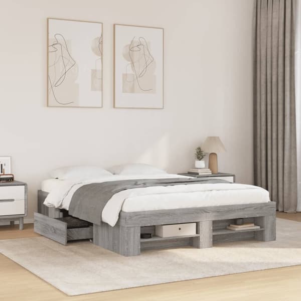 vidaXL Sengeramme grå sonoma 135x190 cm konstruert tre