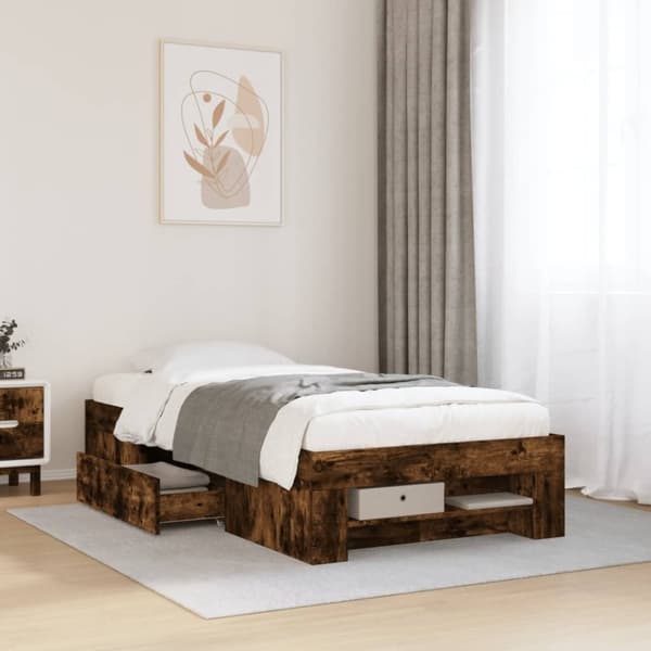 vidaXL sengeramme 90x190 cm konstrueret træ røget egetræsfarve