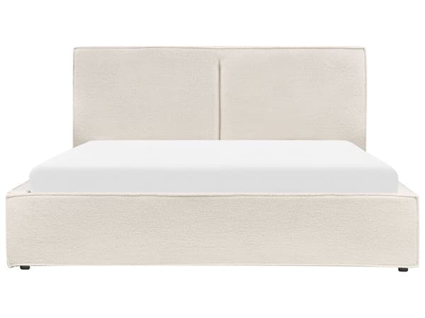 Seng med oppbevaring Off-white Bouclé 160 x 200 cm Lamellramme Sengegavl Moderne Minimalistisk Dobbeltseng Soverom