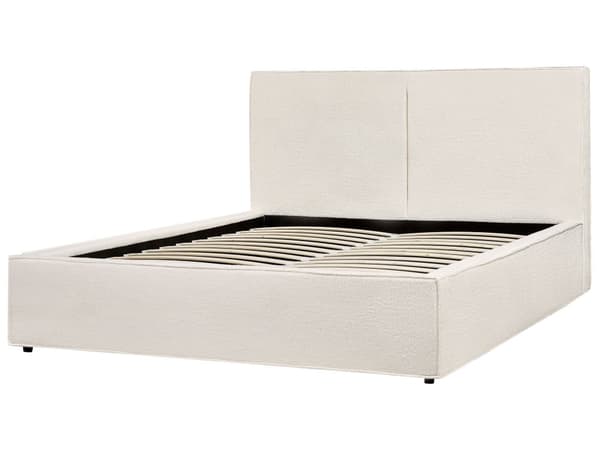Seng med oppbevaring Off-white Bouclé 160 x 200 cm Lamellramme Sengegavl Moderne Minimalistisk Dobbeltseng Soverom