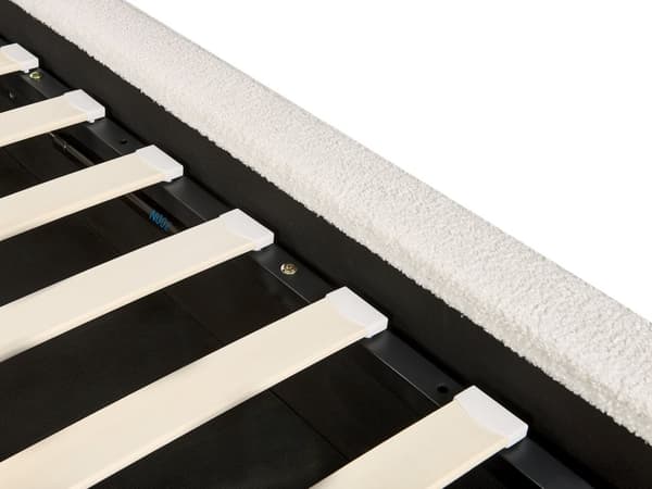 Seng med oppbevaring Off-white Bouclé 160 x 200 cm Lamellramme Sengegavl Moderne Minimalistisk Dobbeltseng Soverom