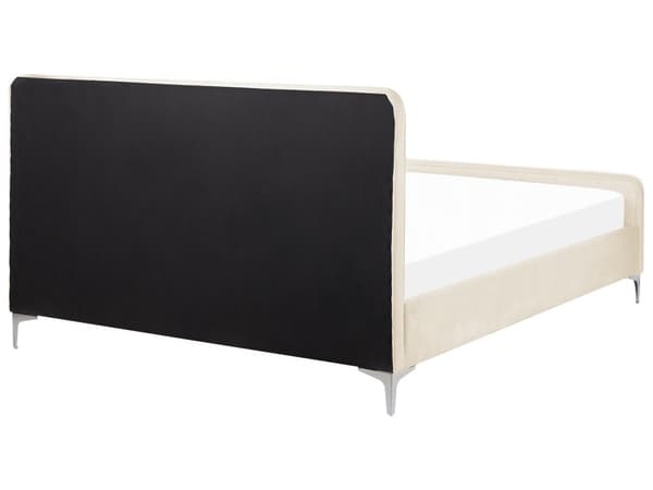 Parisänky vaaleanbeige sametti verhoiltu metallijalat 160 x 200 cm sälepohjalla tikatut päädyt moderni tyyli