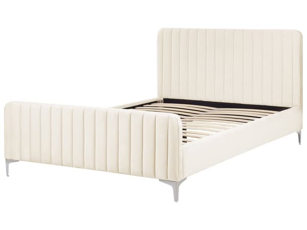 Dubbelsäng Taupe Sammet 140 x 200 cm med Tuftad Vadderad Sänggavel Metall Ben Modern Design Sovrum