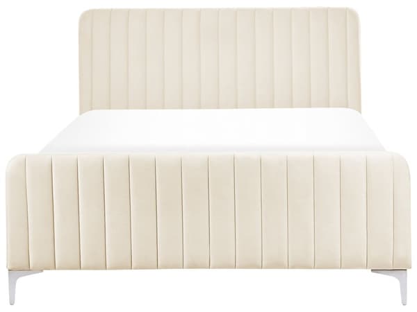 Dubbelsäng Taupe Sammet 140 x 200 cm med Tuftad Vadderad Sänggavel Metall Ben Modern Design Sovrum