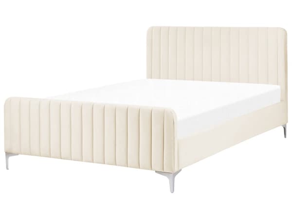 Dubbelsäng Taupe Sammet 140 x 200 cm med Tuftad Vadderad Sänggavel Metall Ben Modern Design Sovrum