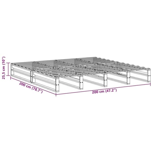 vidaXL Sängynrunko ilman patjaa valkoinen 200x200 cm täysi mänty
