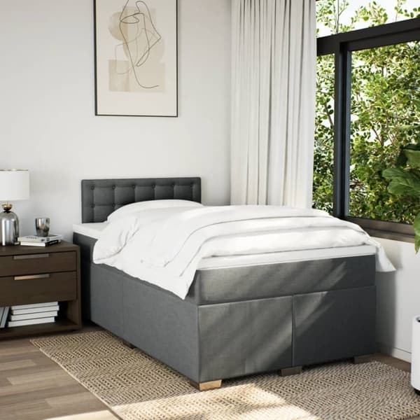 vidaXL kontinentalseng med madras 120x190 cm stof mørkegrå