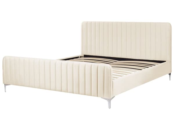 Sengeramme 180 x 200 cm Beige Fløyel Tufted Sengegavl Metallben Moderne Design