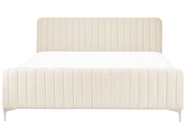 Sengeramme 180 x 200 cm Beige Fløyel Tufted Sengegavl Metallben Moderne Design