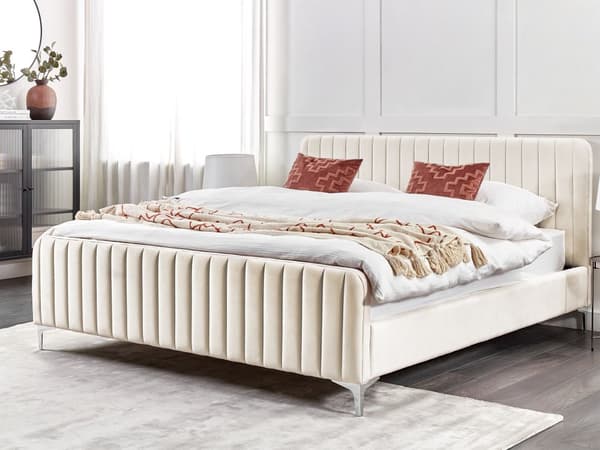 Sengeramme 180 x 200 cm Beige Fløyel Tufted Sengegavl Metallben Moderne Design
