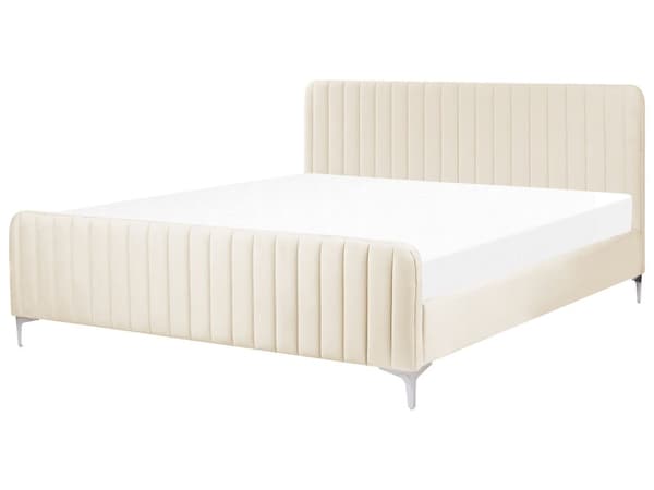 Sengeramme 180 x 200 cm Beige Fløyel Tufted Sengegavl Metallben Moderne Design