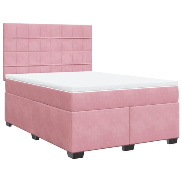 vidaXL Seng med madrass boksfjær rosa 140x190 cm fløyel