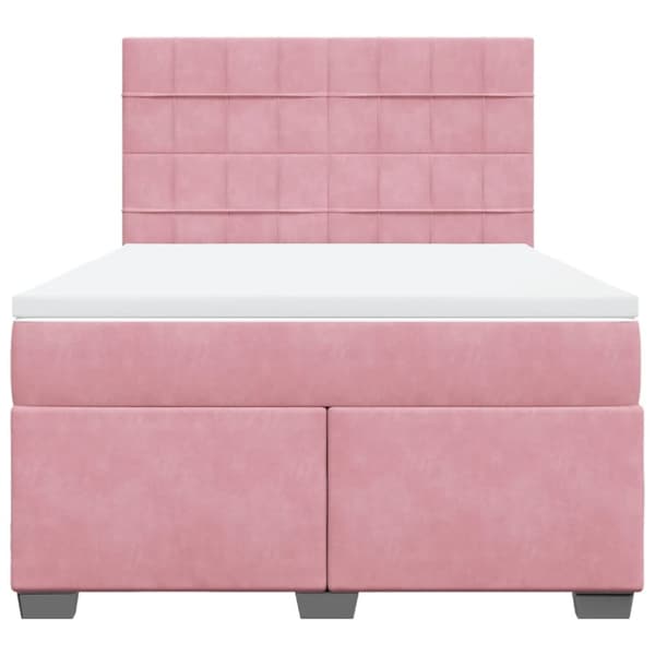 vidaXL Seng med madrass boksfjær rosa 140x190 cm fløyel
