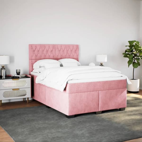 vidaXL Jenkkisänky patjalla pinkki 140x190 cm sametti