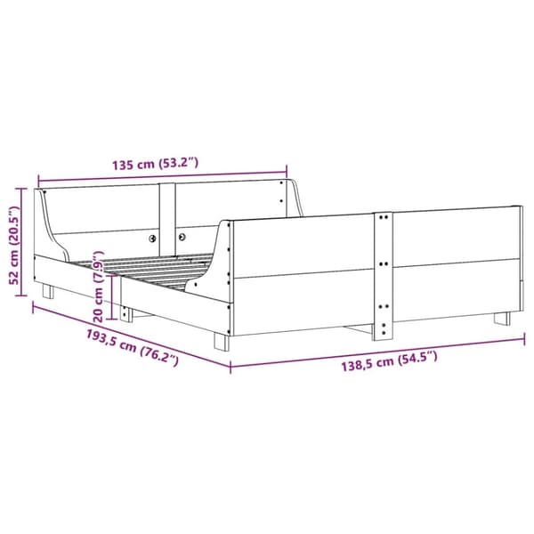 vidaXL Sengeramme uten madrass hvit 135x190 cm heltre furu